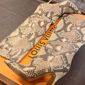 Louis Vuitton Snakeskin Pattern Heeled Boots in Beige and Brown
